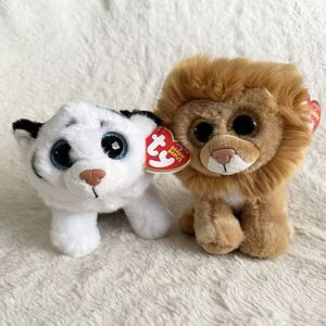 Ty Beanie Babies Boos Lot Of 2 Tundra White Tiger Louie Lion 6” Plush